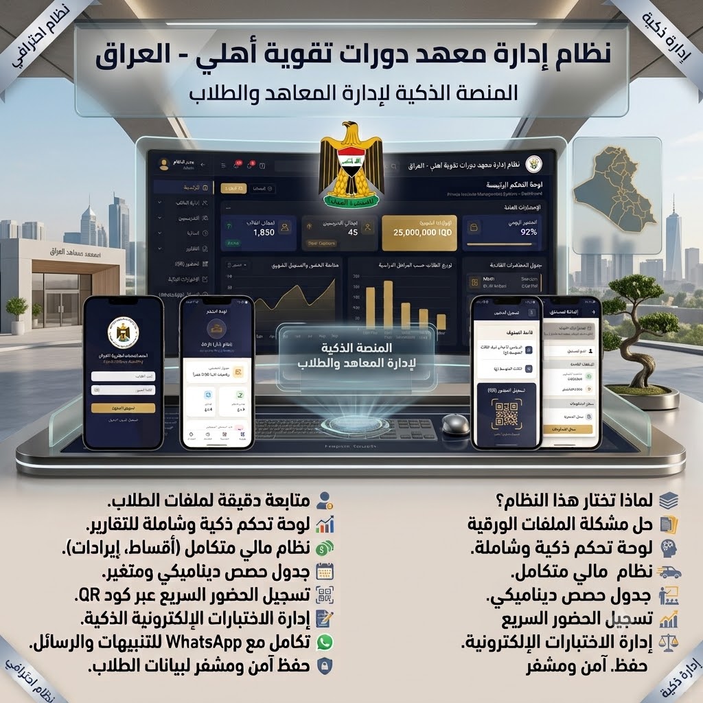 نظام الإدارة الذكية للمعاهد - المنصة المتكاملة لإدارة معاهد الدورات التقوية